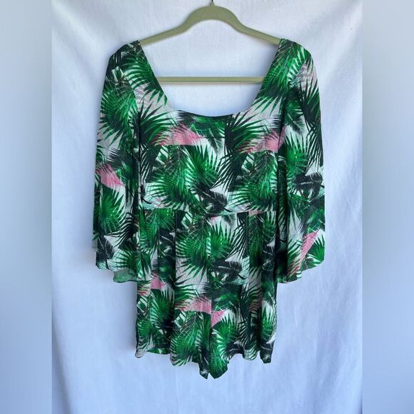 Traffic People Romper Bell Sleeves Tropical Floral Palm Leaves Print size M - Picture 1 of 7